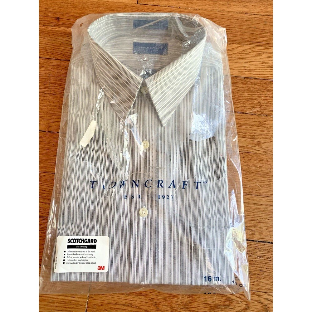 NEW Vintage Towncraft Button-up Dress Shirt Men's Size 16 Wrinkle-Free Stripe
